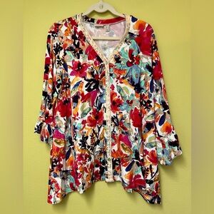 LOGO by Lori Goldstein Colorful Floral Blouse